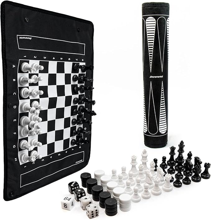 MagBoard by Incremental 3-in-1 Roll-Up Magnetic Travel Games: Chess, Checkers, Backgammon