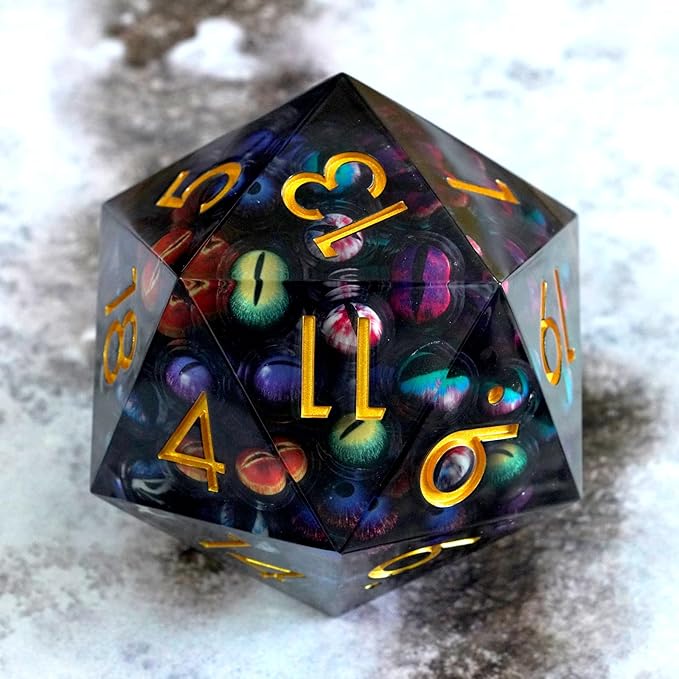 85MM Large Dragon Eyebal Dice, DND 85mm Jumbo D20 with Gift Case, Sharp Edge Polyhedral Dice for Dungeons and Dragons(Mixed Colors Eyeball-Small Eyeball)