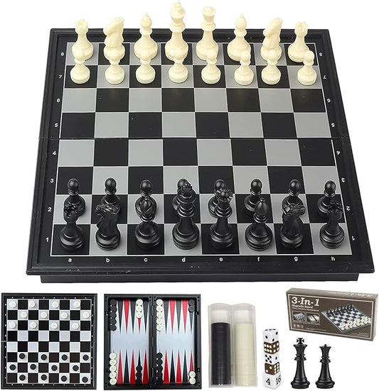 Travel Chess Set 3 in 1-10 Inch Chess Checkers Backgammon Set Magnetic - Travel Board Games Portable Travel Games