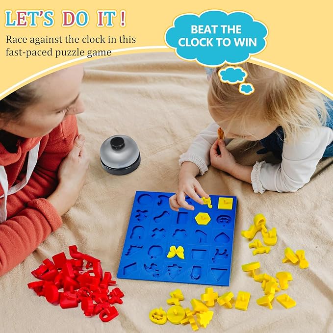 Shape Matching Board Game for Kids 5+ Sorting Shapes and Pieces Puzzle Toy Solo or 2-Player Duel Mode Preschool Games Gifts for Classroom Birthday Back to School Halloween Thanksgiving Christmas
