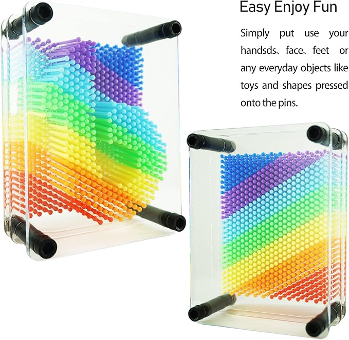 3D Pin Art Sensory Toy Size 5x3.7 Inches Needles Pin Impression Toy Intellectual Fun Rainbow Toys, Transparent