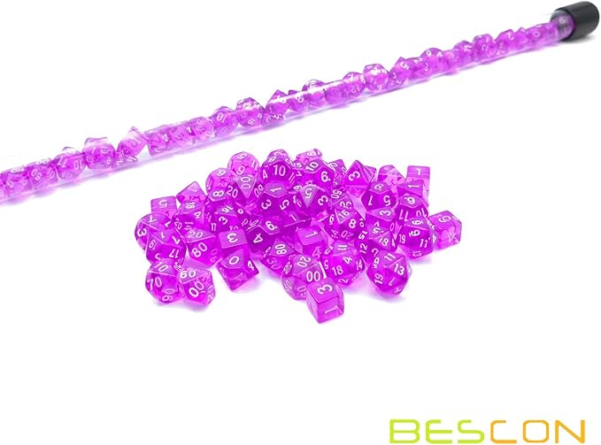Bescon 49pcs Gem Purple Mini Polyhedral Dice Set in Long Tube, Gem Mini Dungeons and Dragons RPG Dice 7X7pcs, Long Stick Set