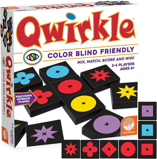 MindWare Qwirkle Color Blind Friendly Family Game Game for Kids and Adults - Fun Family Game Night Game for Concentration and Visual-Thinking Skills - Ages 6+