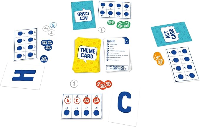 TOMY The Game of Saying 'Huh?!' - Voice Impressions Card Games - Funny Party Game of Acting and Guessing - Family Board Games for Adults and Kids - 3-8 Players - Ages 8 Years and Up