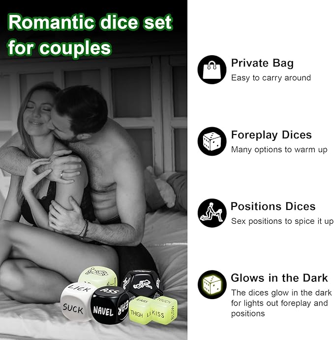 Positions Sex Game Sex Dice，Couple Toys for Couples Romantic Naughty Set Date Night Glow in The Dark Positon Dice for Anniversary Wedding Gift（6pc）