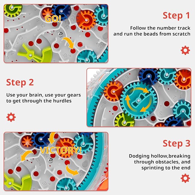 Mind puzzles for Kids ages 3-12, 3D Maze Puzzles, Brain Games, Brain Teasers Gravity Maze Ball Puzzle Toy Gifts, Hard Challenge, Gear Wheel Labyrinth Game Maze with One Steel Marbles - Orange