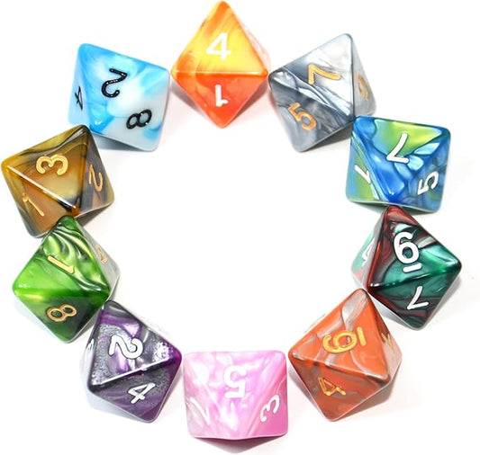 SmartDealsPro 10-Pack D4 D6 D8 D10 D12 Multi Colored Polyhedral Dice for for Dungeons and Dragons DND RPG MTG Table Games (Double Color, D8)
