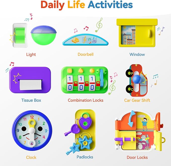 Toddler Montessori Toy Busy Board for 1-2 Year Old Boys Girls Gift, Baby Toy 12-18 Months, Musical Learning Educational Toys for 1 Year Old, 1st Birthday Baby Boy Girl Gifts