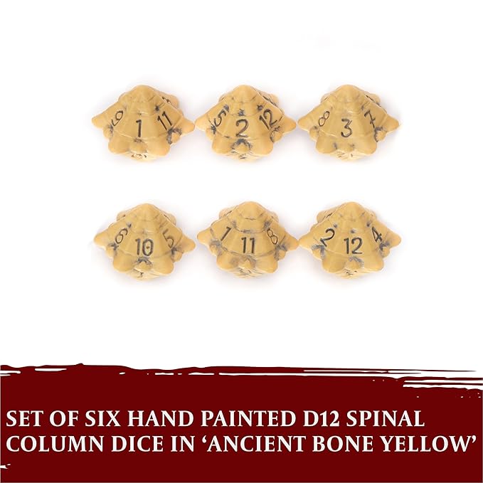 D12 Dice Set - Set of Six 12 Sided Dice - Skull & Bone Themed RPG Dice. Cool & Unique Gift and Compatible with Dungeons & Dragons (DND), D&D, Pathfinder, D and D (Ancient Bone Yellow)