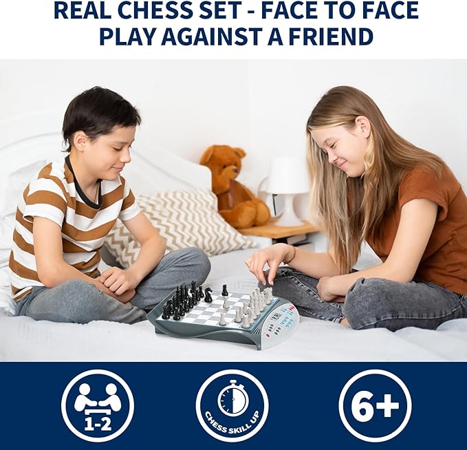 Talking Chess Master Electronic Chess Set - Electronic Chess Board with Voice Teaching System - Kids Learning Trainer - 32 Levels 2000 ELO Computer Chess Game with Sensor Chess Board Magnetic Pieces