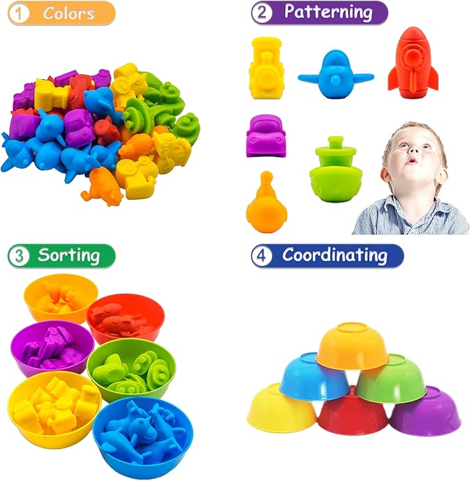 ABCaptain Counting Transport Matching Game with Sorting Cups, Color Classification and Sensory Training Preschool Educational Learning Toys Gift for Toddlers Kids Boys Girls Ages 3 4 5 6 +