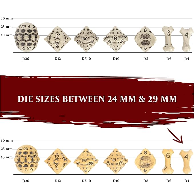 D4 Dice Set - Set of Six 4 Sided Dice - Skull & Bone Themed RPG Dice. Cool & Unique Gift and Compatible with Dungeons & Dragons (DND), D&D, Pathfinder, D and D. (Ancient Bone Yellow)
