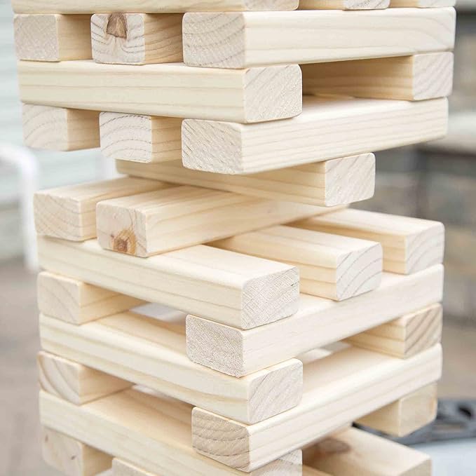 Hey! Play! Tower Stacking Board Games with 54 Giant Wooden Blocks - Nontraditional Yard Games for Kids and Adults with Carry Case - Ages 6 and Older