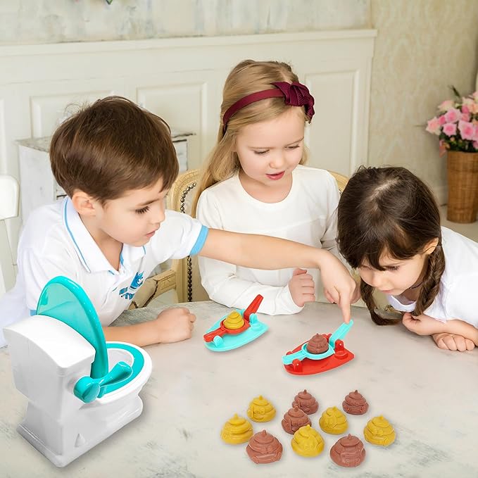 Poop Toys, Famliy Shooting Game, Funny Creativity Family Game, for 4-10 Year Old Kids Boy Girl, Include 1 Toilet Bowl, 2 Dexterity Launchers, 12 Soft Plastic Toy Poops for Children