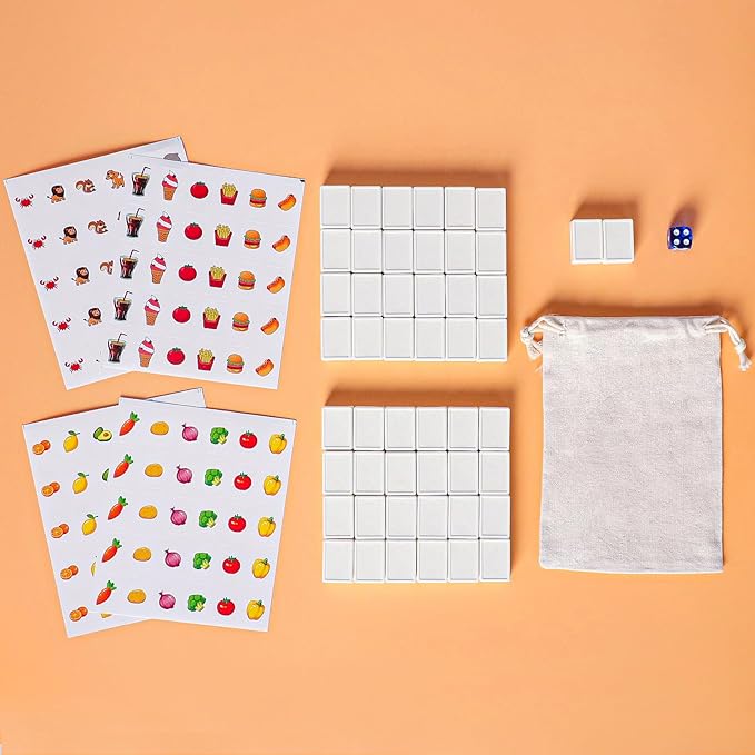 GRACIAS Mahjong Block Set, 50 Plastic Tiles (1.18”) with DIY Stickers, Portable Mahjong Set with A Carry Bag, Mahjong Tile Game