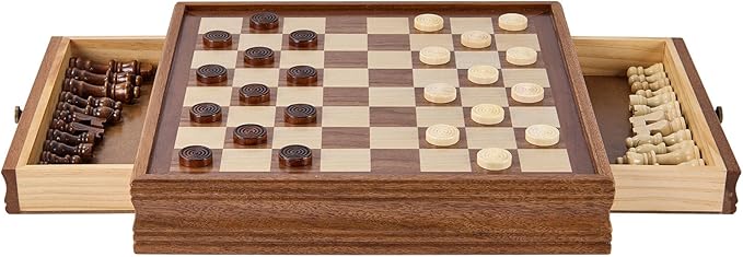 VEVOR Solid Wood Chess Set, 15 inch 2-in-1 Chess Checkers Game Set, Chess Board Games with Storage Drawer & Weighted Chess Checkers Pieces & 2 Queens, Christmas Crafts Xmas Gift