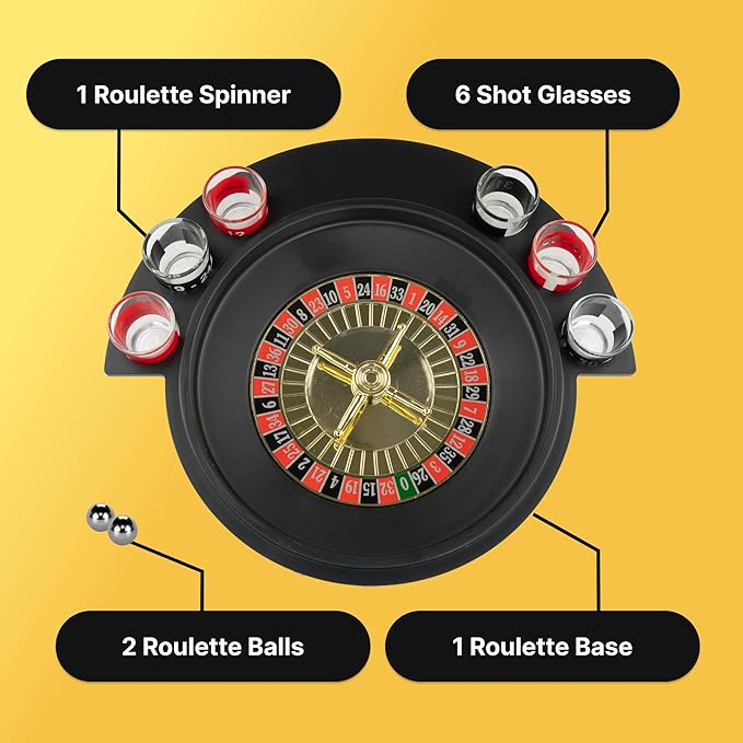 Spin to Win: Fairly Odd Novelties Shot Glass Roulette Set, 6 Glasses, 2 Balls, Party Favorite, Perfect for Groups, 11.25" Diameter