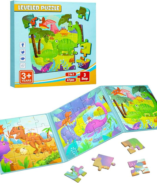 Dinosaur Magnetic Puzzles for Toddlers 3-5, 3 in 1 Travel Puzzles Book Games for Kids Ages 2-4, Travel Games and Toys for 3 4 5 6 Year olds Boys and Girls (Dinosaur 1)