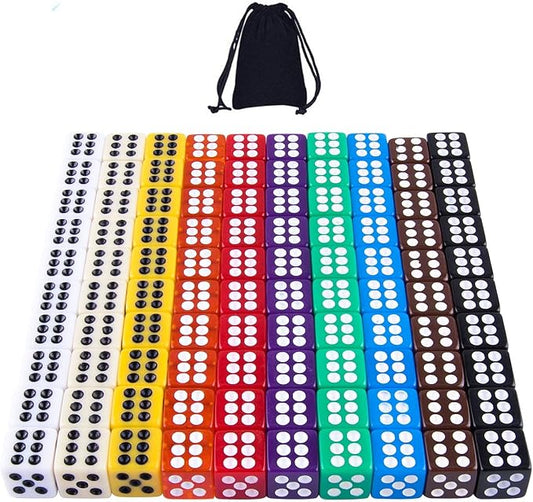 AUSTOR 100 Pieces 12mm Dices 6 Sided Game Dice Set Square Corner Dice with a Drawstring Pouch