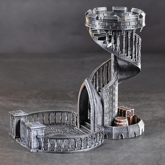 AUSPDICE DND Dice Tower - 36 Step Retro Color Tower for High Randomness in Table Games Like Dungeons and Dragons - Perfect Role Playing Game Gift (Ancient Silver Color)