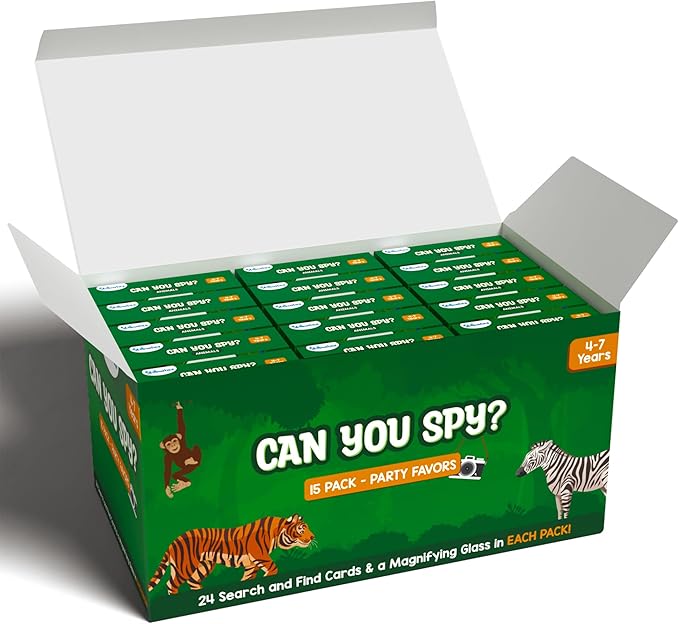 Skillmatics Party Favors (Pack of 15) - Can You Spy Animals Card Set, Search & Find Game for Kids, Goodie Bag Toy & Educational Gift for Girls & Boys Ages 4, 5, 6, 7