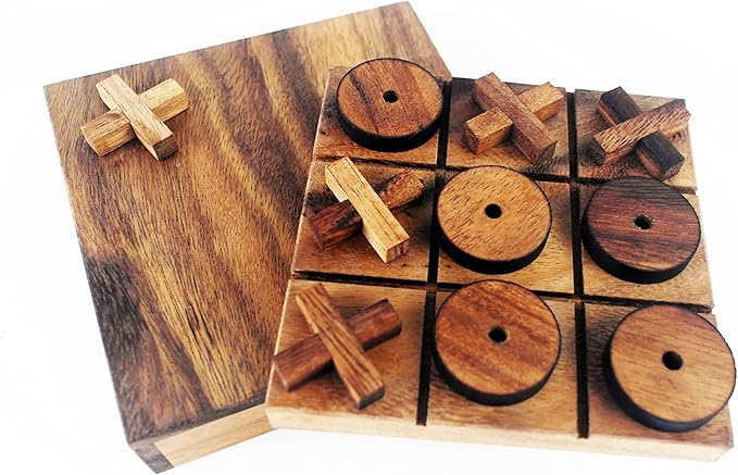 Tic Tac Toe Wooden Classic Game 5.5 x 5.5 in Travel Board Toy for Children and Adult Home Decor Room Gift Set Coffee Break Family Time