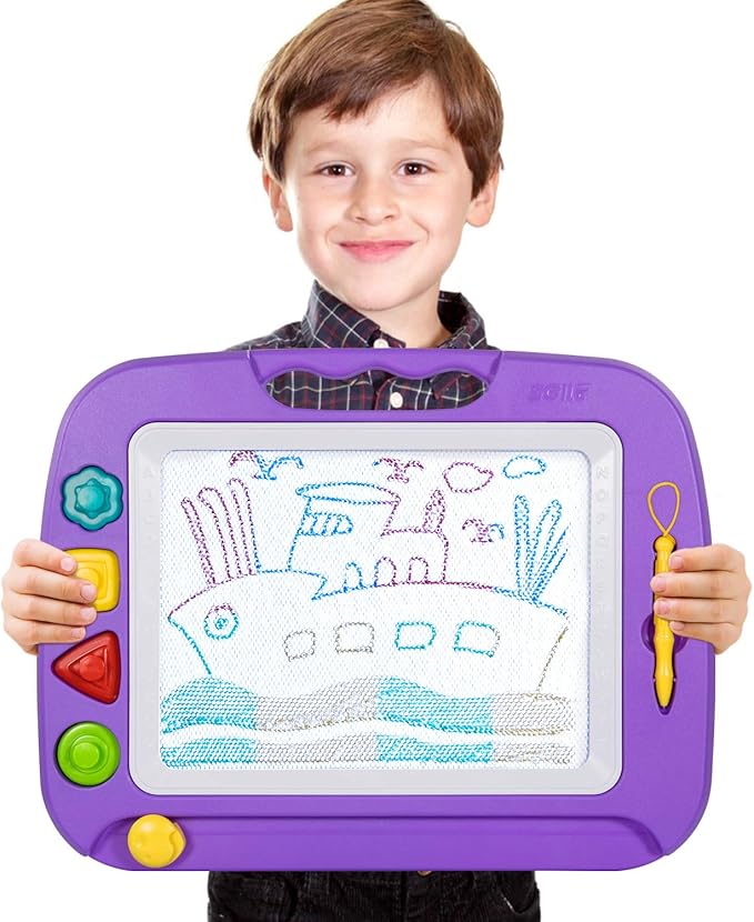 SGILE Large Magnetic Drawing Board - 4 Colors 16×13in Writing Painting Doodle Pad with 4 Stamps for Toddlers, Learning Educational Toy Etch Sketch Gift for 36+ Month Kids Girls Boys, Purple