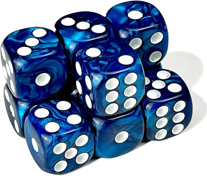 Luck Lab 10 Piece D6 Dice Pack - 16 mm Acrylic Six Sided Dice for RPG MTG DND Dice Table Games and Board Games (Blue Pearl)