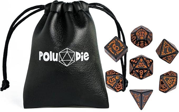7-Die DND Dice Set Halloween Pattern Polyhedral Dice Set with Leather Bag, Skull Dice D&D Dice Set for Dungeons and Dragons RPG Table Games (Halloween Pattern-Black)