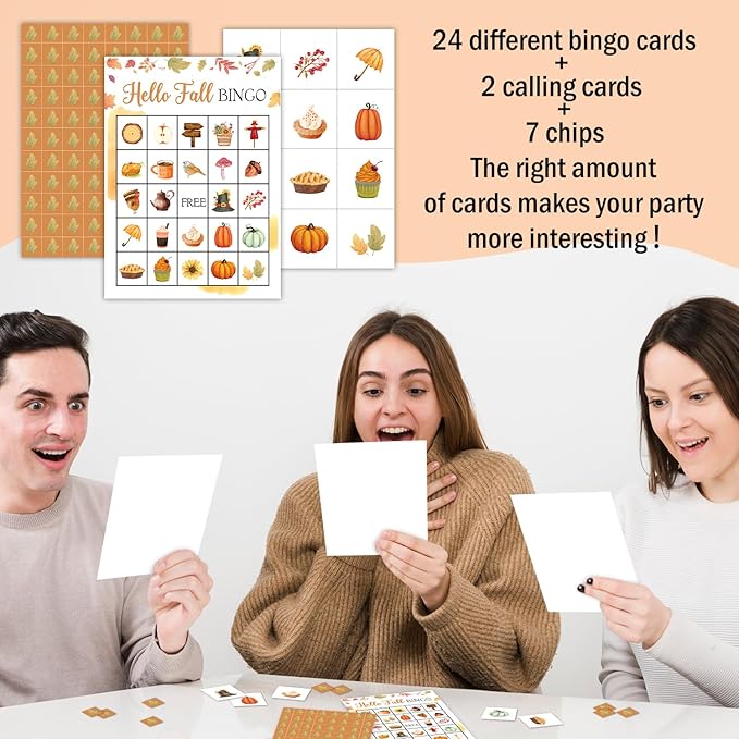 Ziyouza Happy Fall Bingo - Thanksgiving Bingo Games for 24 Players, Family or Adults, Great Party & Classroom Game