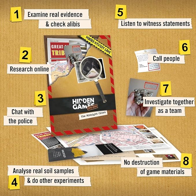 Hidden Games Crime Scene - The Midnight Crown - USA - Realistic Crime Scene Game – Murder Mystery and Detective Experience