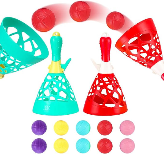 Outdoor Indoor Games Activities for Kids, Pop and Catch Ball Family Games with 2 Launcher Baskets and 10 Balls, Basket Stuffers Birthday Party Gifts Toys for Kids Ages 3 4 5 6 7 8 12+ Years Old