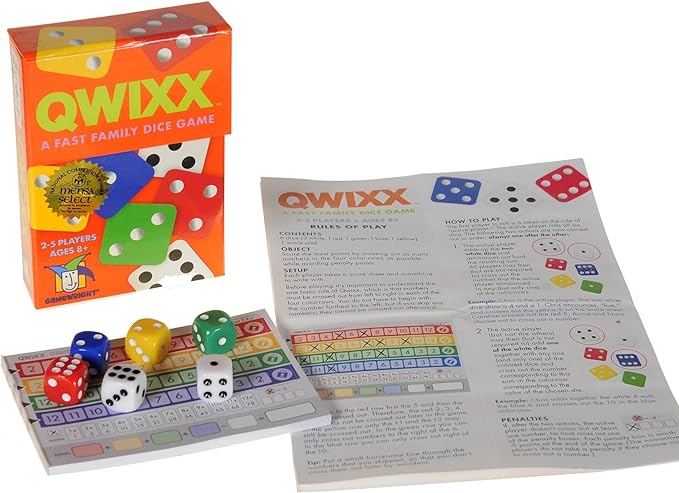 QWIXX Dice Game, 2 Replacement Scoresheet Packs, RED Velvet Drawstring Pouch, Bundled Items