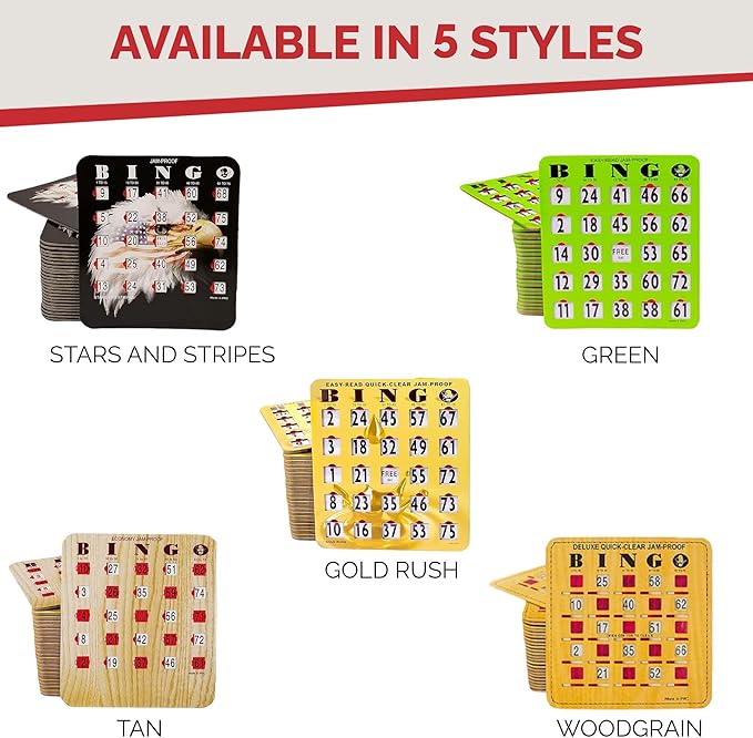 MR CHIPS Jam-Proof Fingertip Slide Bingo Cards with Sliding Windows 100 Pack in Tan Style