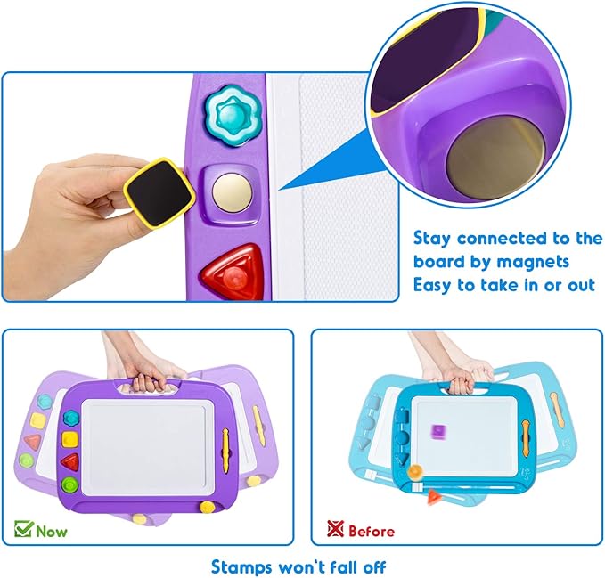 SGILE Large Magnetic Drawing Board - 4 Colors 16×13in Writing Painting Doodle Pad with 4 Stamps for Toddlers, Learning Educational Toy Etch Sketch Gift for 36+ Month Kids Girls Boys, Purple