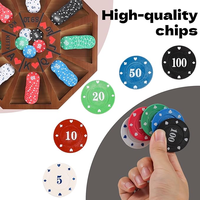 Michigan Rummy Board Game Deluxe Set Perfect Blend of A Royal Game of Hearts Rummy Poker Wooden Tripoley Game Betting Bluffing Classical Family Card for 100 Chips (Walnut -Medium)