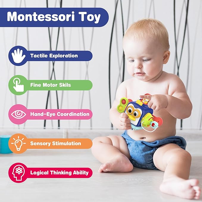 Activity Cube Montessori Toys, Activity Cube Toys for 1 Year Old Boy, Learning Toys for Toddlers 1-3, One Year Old Boy Birthday Gift, 1st Birthday Gifts, Travel Toys, Educational Toys