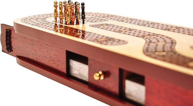 Palm Royal Handicrafts - 4 Track Cribbage Board Made with Blood Wood/Maple Wood with Place of Skunk and Corner 4 Track Continuous Cribbage Board