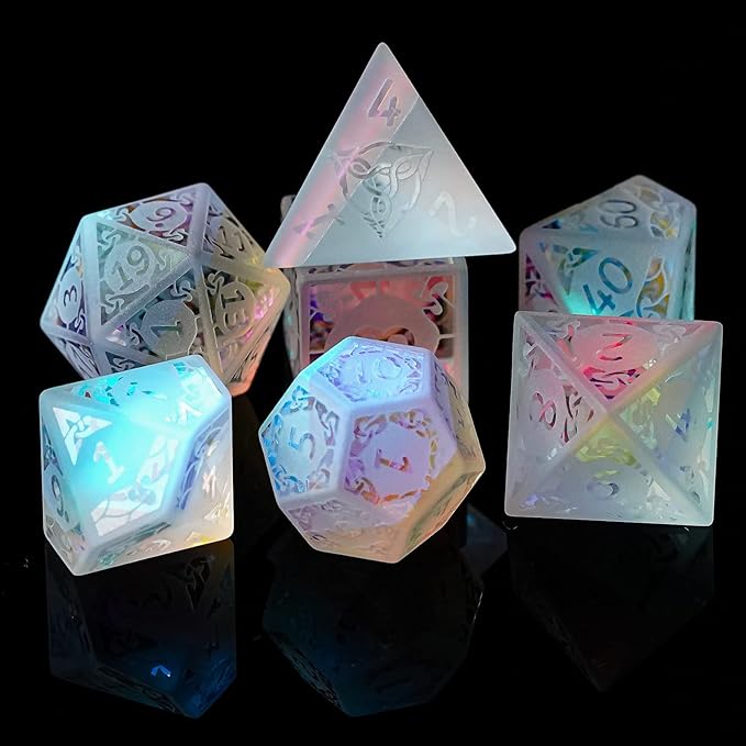 UDIXI Prism Glass DND Dice Set, 7PCS Frosted Glass Dice Rainbow Glass D and D Dice for Dungeons and Dragons Table Games D&D (Sandblasted Prism Glass)