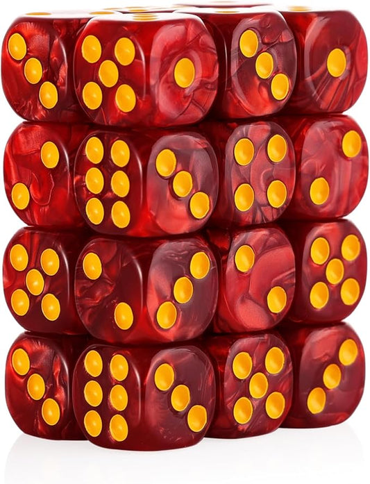 24 of Pack 16MM 6 Sided Dice Set,Pearl Pattern D6 Game Dice Set, 6 Sided Standard Dices for Yahtzee, Bunco or Teaching Math,with Portable Dice Pouch(Red Pearl)