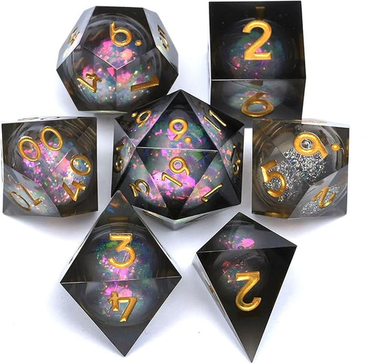 Liquid Core Quicksand Resin DND Dice, Sharp Edge Dungeons and Dragons Polyhedron Game Dice Set for Role Playing Games RPG Explorer Magic, Holiday Birthday Gifts Party Favors