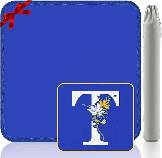 Mahjong Mat for Table | Neoprene Anti-Slip Noise Reduction | 32.4x32.4 Inch Blue | Perfect for American Mahjong, Poker, Card & Board Games | Great Gift Idea(Custom Letter T Edition)