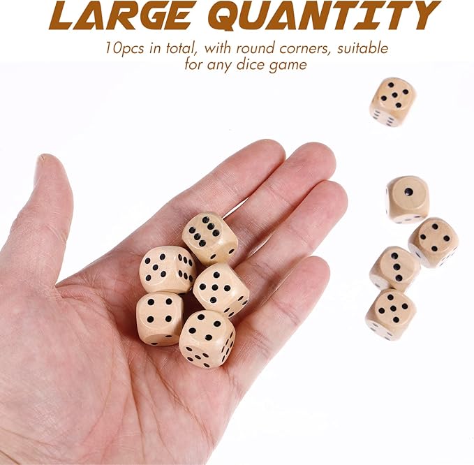 Wooden 6 Sided Dice Game Dice 10Pcs Wooden Dice 16mm Dice with Numbers 1-6 Wooden Dice Set Party Favors for Table Games