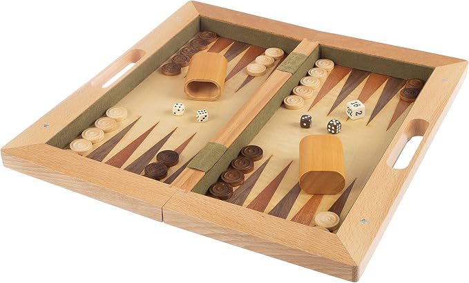 Hey! Play! 3-in-1 Chess, Backgammon, and Checkers Set – Wooden Board Game Set Folds for Practical Storage and Transport – Travel Board Games by Trademark Games