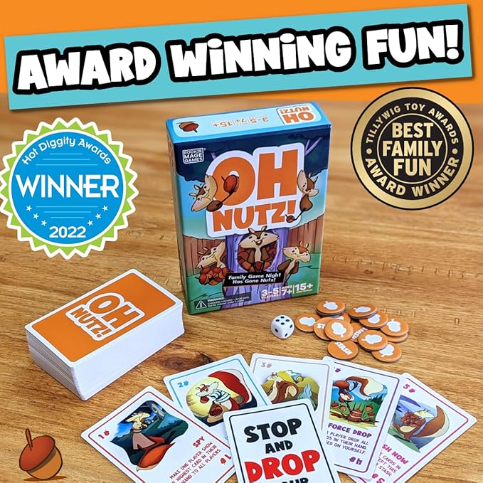 Rookie Mage Games Oh Nutz! - Fast-Paced Family Card Game - Family Game Night Has Gone Nutz! - Easy to Learn, Fun for Adults and Kids - Ideal for 3-5 Players Ages 7 and Up