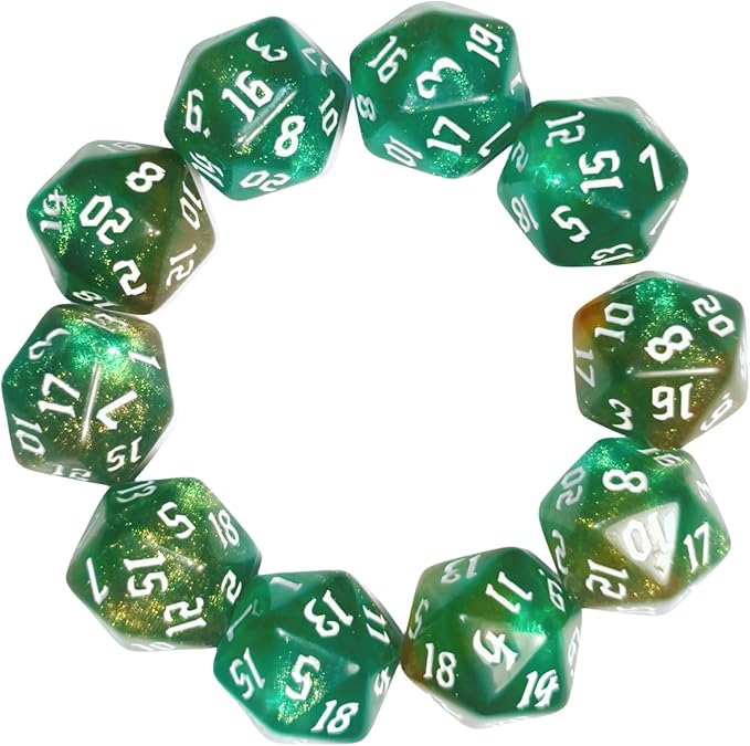 10PCs D20 Polyhedral Dice Set 22mm for DND RPG MTG Dungeons and Dragons Dice (Green+Curry)