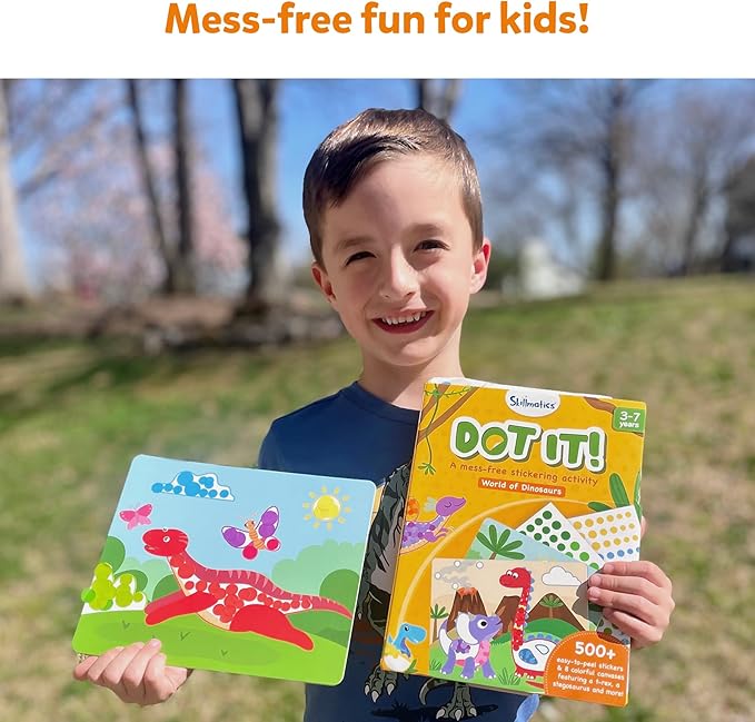 Skillmatics Dot It Sticker Art Activity - Dinosaurs, Mess-Free Fun for Kids, 500+ Stickers, Craft Kits, DIY Scrapbooking Activity, Travel Toys, Gifts for Boys & Girls Ages 3, 4, 5, 6, 7