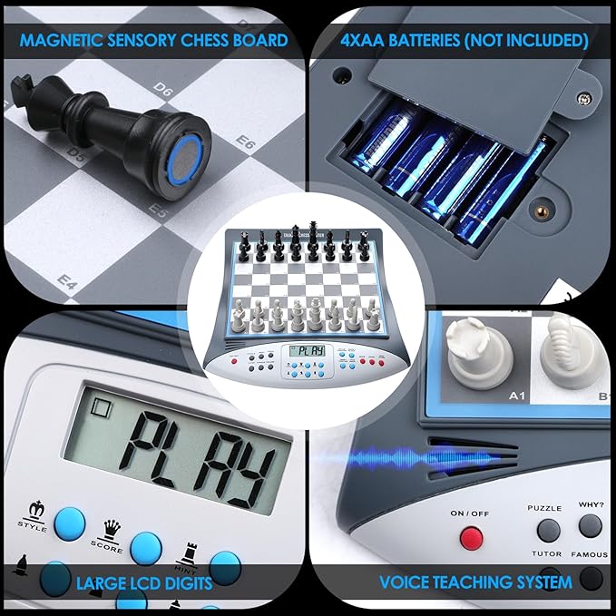 Electronic Chess Set with Voice Teaching System, Magnetic Computer Chess Game, Great Partner for Beginners & Improving Players, Electronic Chess Board Grows Your Chess Skills