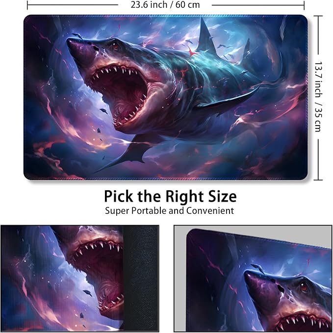 Playmat for MTG, with Free Storage Bags,Game Mat 24 x 14 inches, TCG and Board Game Mat for Cards,Mousepad Desk Mats (Shark-Regular)