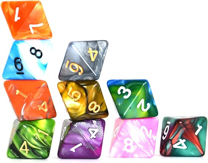 SmartDealsPro 10-Pack D4 D6 D8 D10 D12 Multi Colored Polyhedral Dice for for Dungeons and Dragons DND RPG MTG Table Games (Double Color, D8)